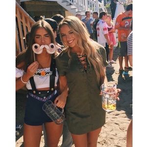 *WORN ONCE* Army Green Suede Lace Up Dress